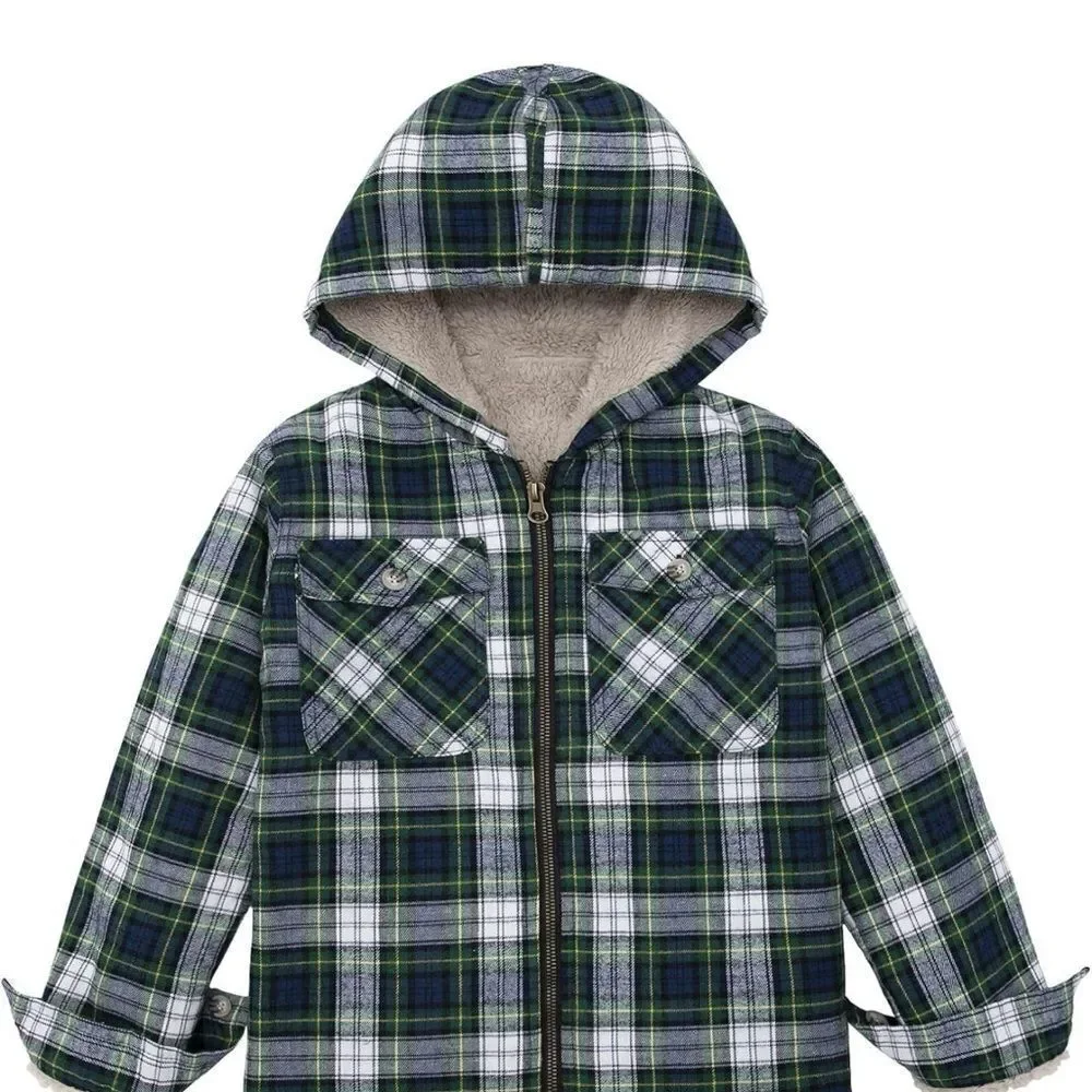 ThCreasa Boys Plaid Flannel‎ Sherpa Zip Up LS Jacket Green L (10-12) NWT IN PKG